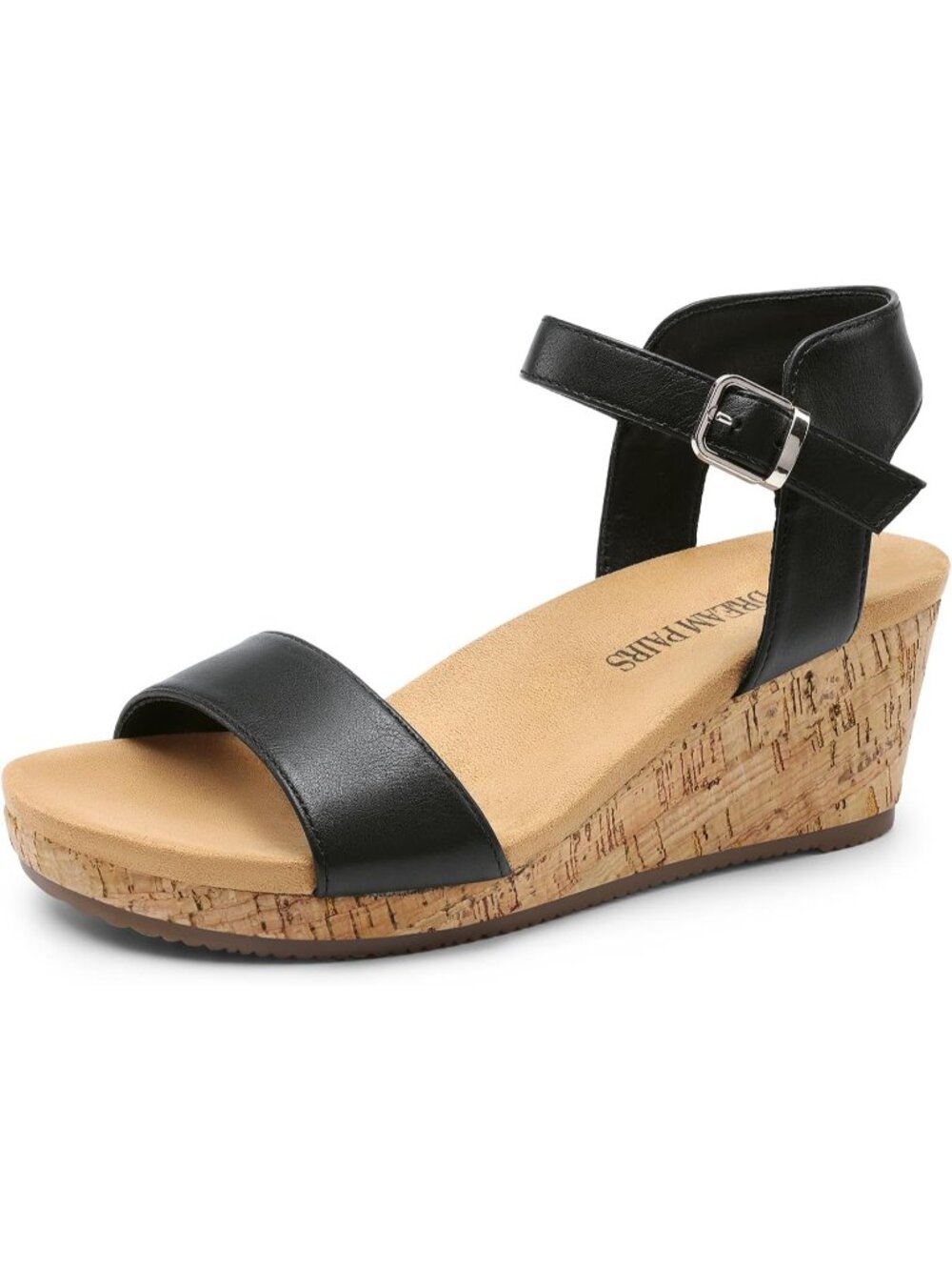 Women's Platform Wedge Sandals Black OpenToe Ankle Strap Buckle Shoes For Summer
